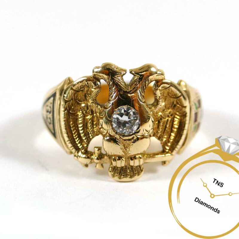 Masonic 32nd Degree 14k Yellow Gold and Diamond Ring