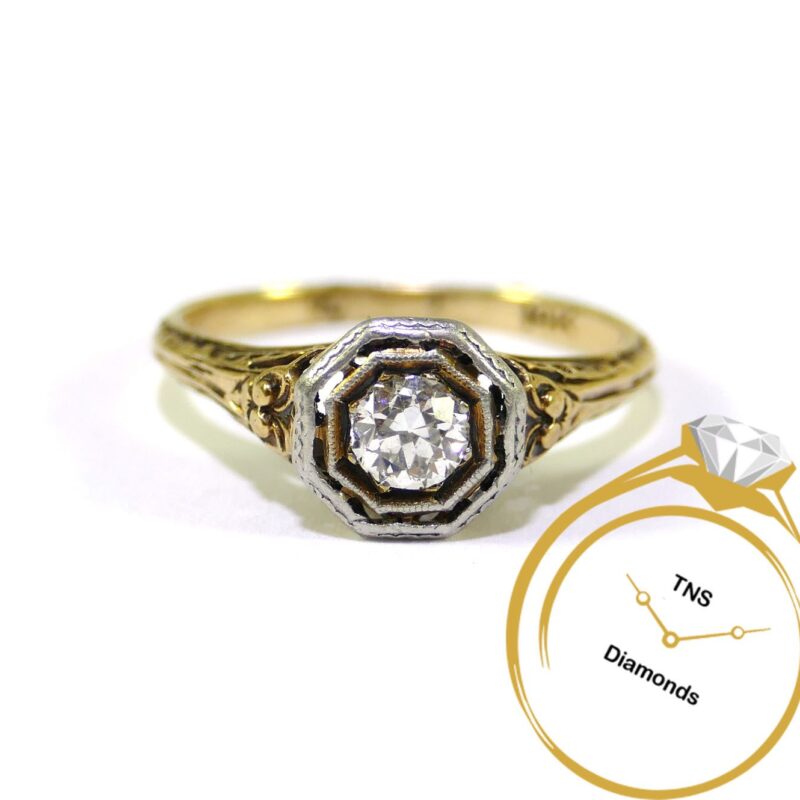 Antique 14k Yellow Gold and Platinum Diamond Ring
