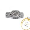 Salarium diamond halo engagement ring in 14k white gold with a cushion-cut center stone.