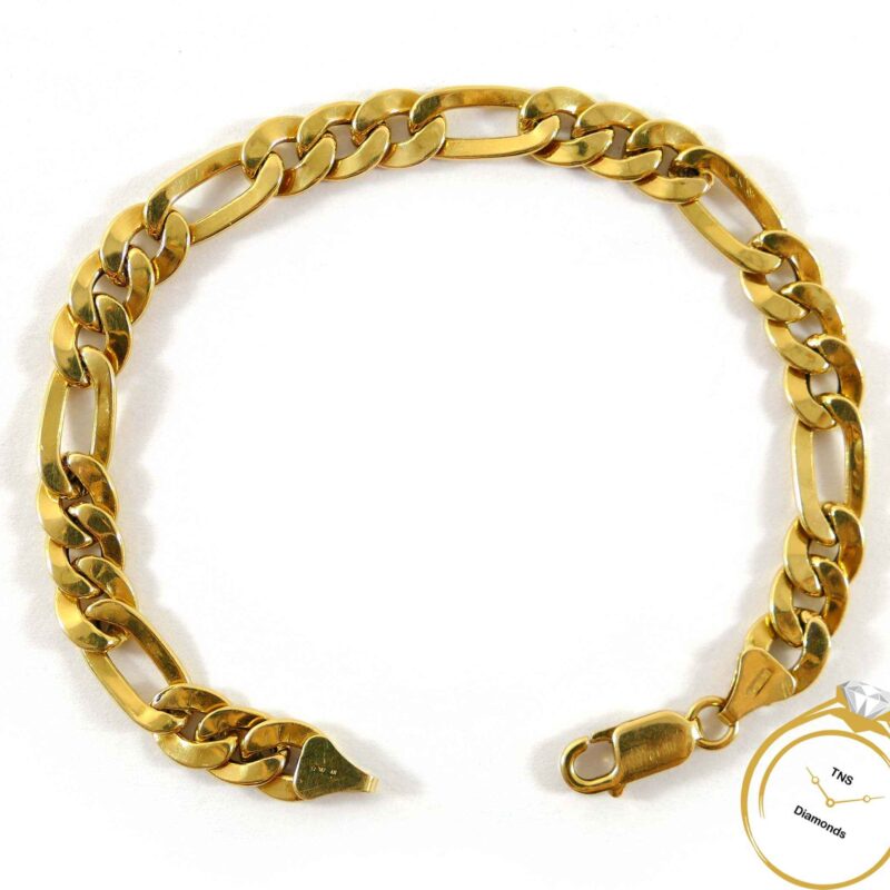 Figaro Link Chain 18k Yellow Gold Bracelet 8 inches