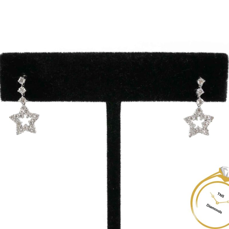 Diamond Star Shape Dangle Drop 18k White Gold Earrings (.49 ct TDW, VS Clarity, F Color)