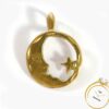 Moon and Star Circle 14k Yellow Gold Small Micro Pendant Necklace