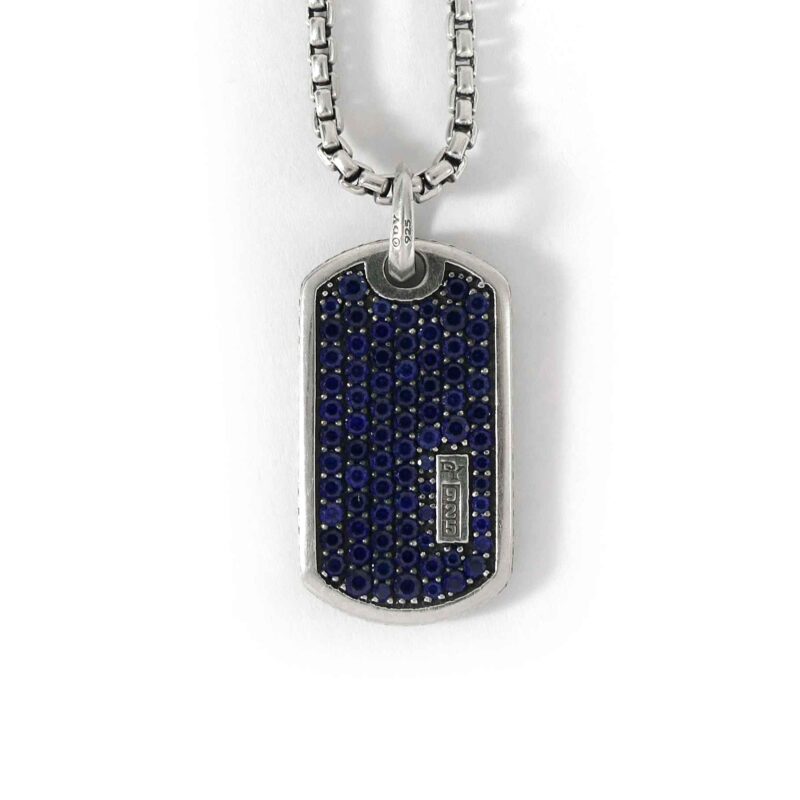 David Yurman Blue Sapphire & Sterling Silver 925 Pave Dog Tag Pendant Necklace