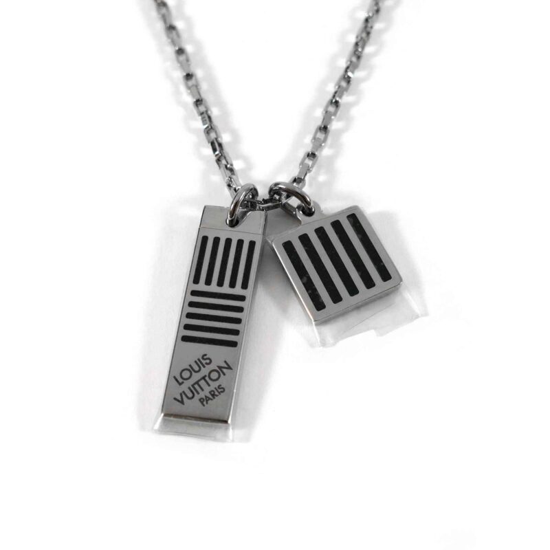 Auth NEW Louis Vuitton M62490 Sterling Silver Black Damier Necklace