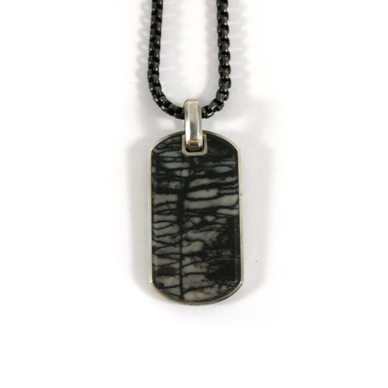 David Yurman Sterling Silver 925 Black Grey Dog Tag Pendant Necklace