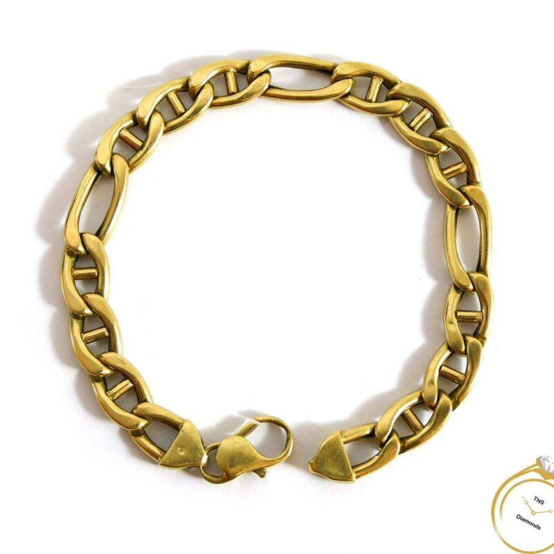 Men's Figaro Link Chain 14k Yellow Gold Bracelet 9 inches