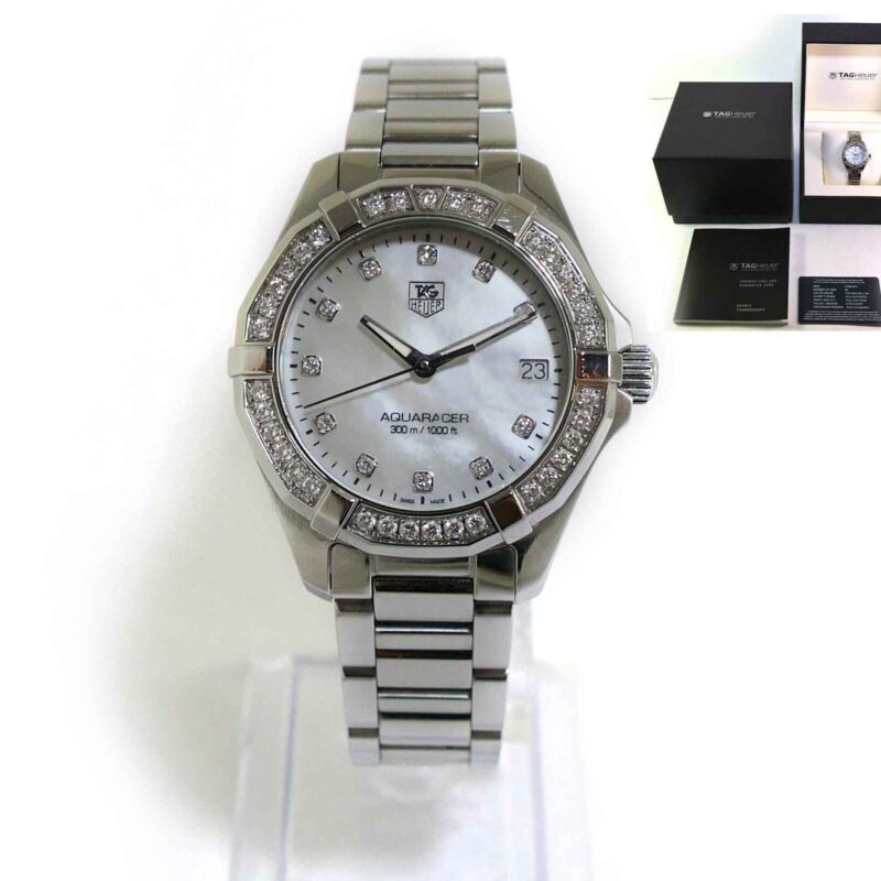 Tag Heuer Aquaracer WAY1314 32mm Mother of Pearl Dial Diamond Bezel Box Papers