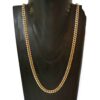 Gold Miami Cuban link chain necklace on a black display stand.