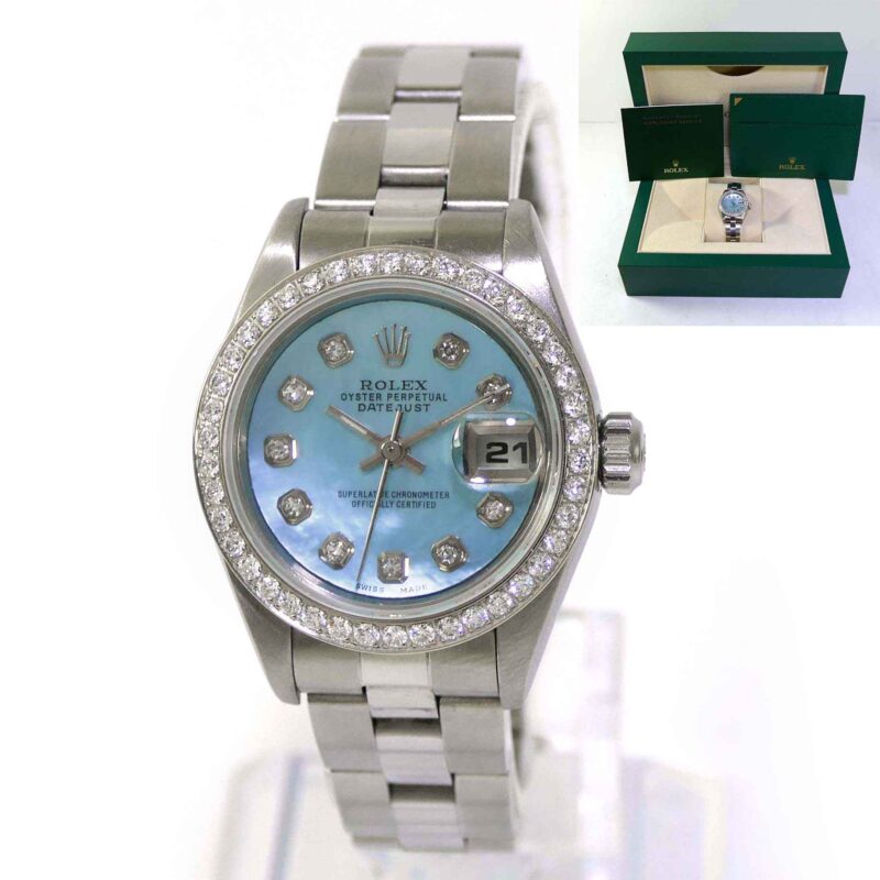 Ladies Rolex Datejust Blue MOP Diamond Dial & Bezel 26mm Box Booklets