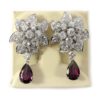 Antique 10.50ct Old Mine Cut Diamond Rubellite Flower Platinum Statement Earrings