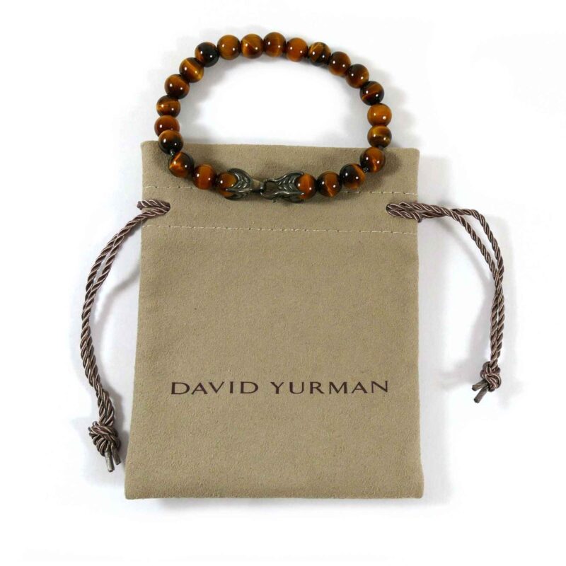 David Yurman Men's Tiger's Eye Spiritual Bead Sterling Silver Bracelet 8" 8mm