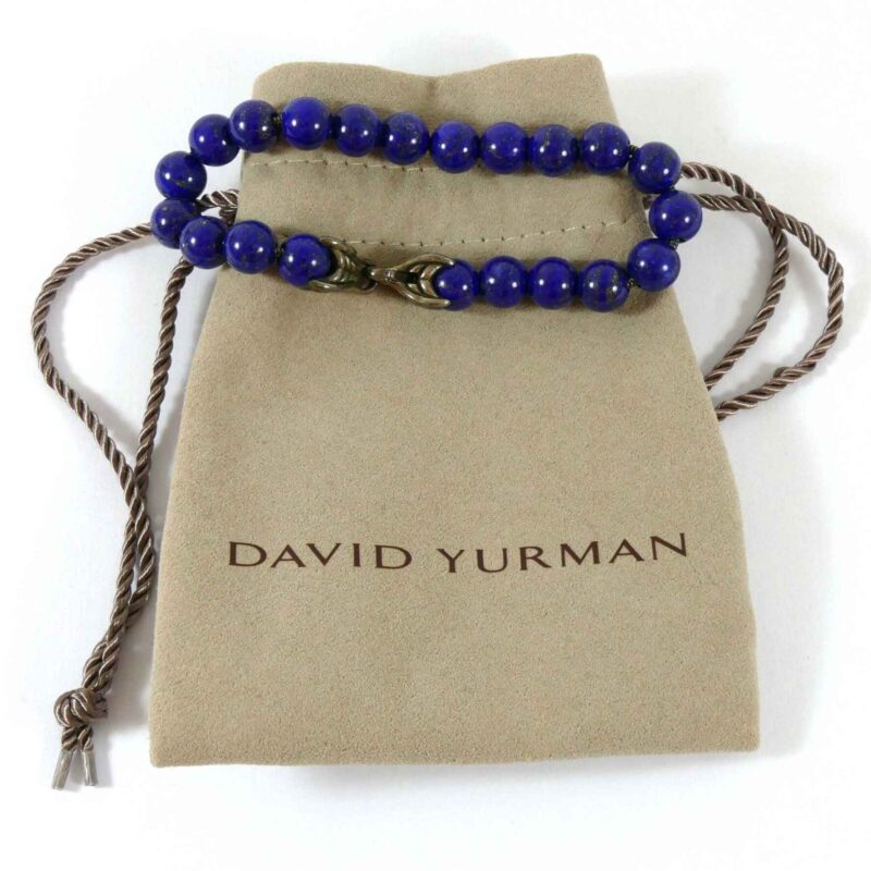 David Yurman Men's Blue Lapis Lazuli Spiritual Bead Sterling Silver Bracelet 8mm 7.5"