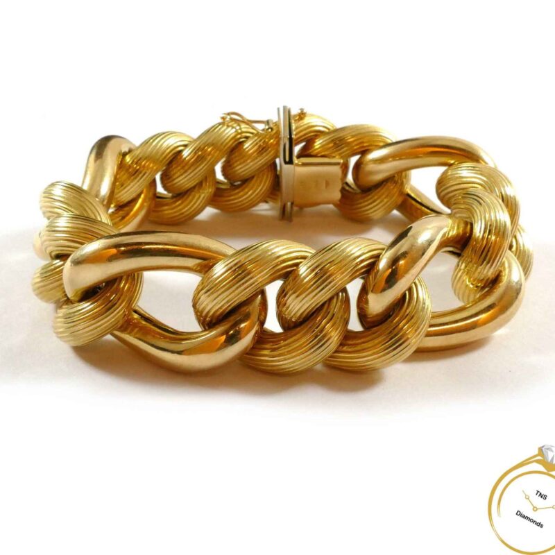 Hollow Thick Big 14k Yellow Gold Chain Link Bracelet 65 grams 8"