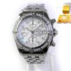 Breitling Chrono Cockpit A13357 watch with diamond bezel, mother-of-pearl dial, box, and papers.