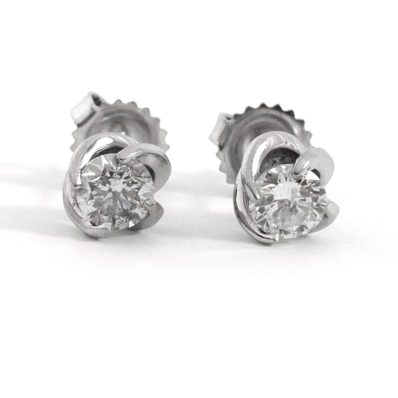 Antique Diamond .90ct 14k White Gold Stud Swirl Earrings