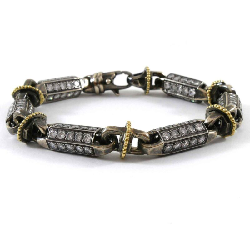 Men's Diamond 12ct 14k & 18k White Gold Black Rhodium Link Bracelet 9"