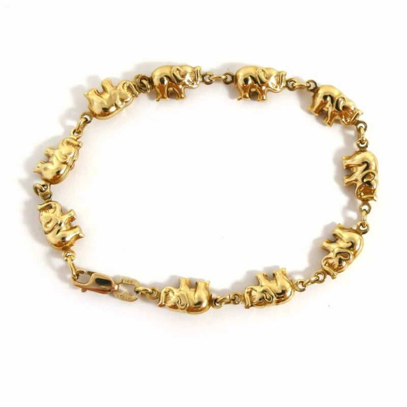 Elephant Animal Charm 14k Yellow Gold Women's Bracelet