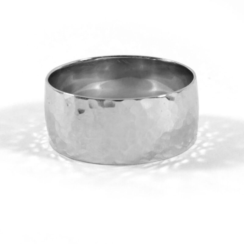 Solid Thick Platinum Hammered Pattern Band Ring