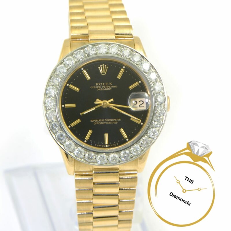 Ladies Rolex Midsize President Datejust 31mm 18k Yellow Gold 68278 Diamond Bezel