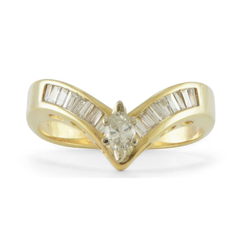 Marquise Diamond Channel Set 14k Yellow Gold Engagement Ring