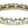Two-tone gold railroad bracelet with diamonds. A men's jewelry piece, perfect for a stylish look.