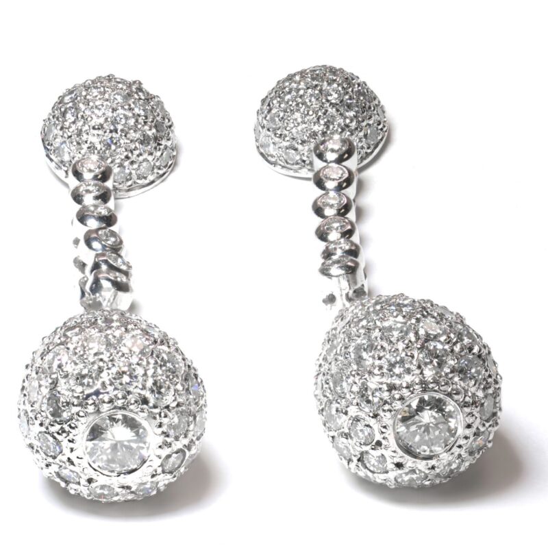 Pave Diamond Teardrop Dangle Earrings in 18k White Gold (6.75 ct TDW, VS1/VS2 Cl