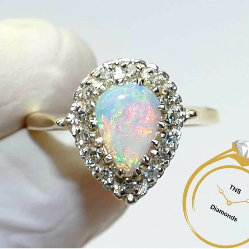 Pear Opal Diamond Halo Ring in 14k Yellow Gold - Size 9 - VS Clarity