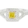 Princess Halo Fancy Yellow Diamond Engagement Ring 14k White Gold SZ 7