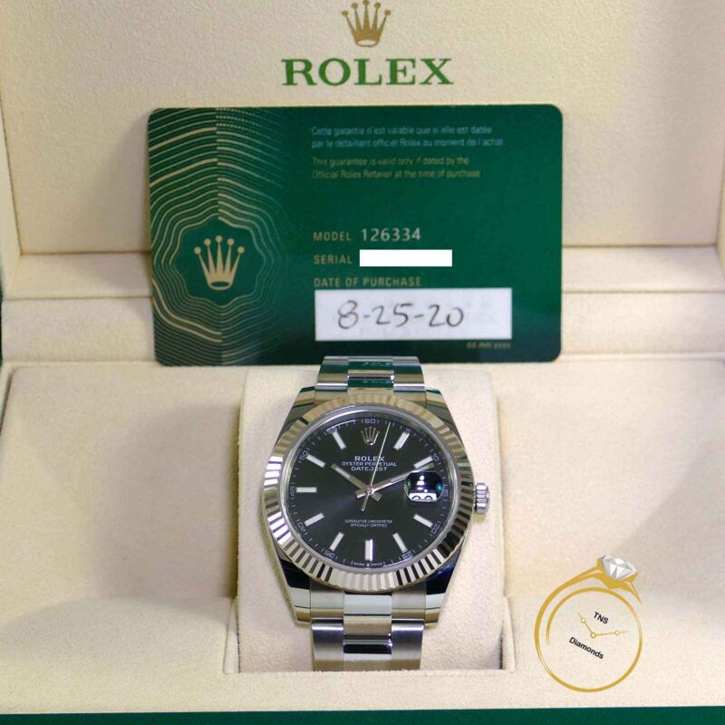New August 2020 Rolex Datejust 41 126334 Black Stick New Style Card Box Papers