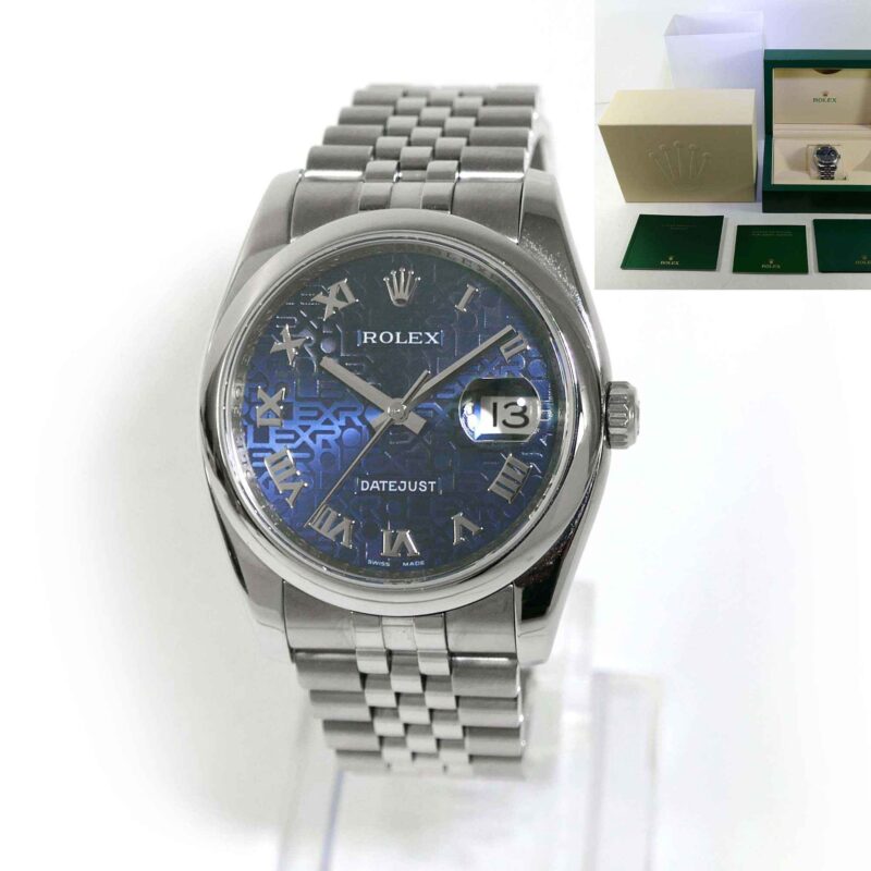 Rolex Datejust 116200 36mm Rehaut Blue Jubilee Dial Box Booklets