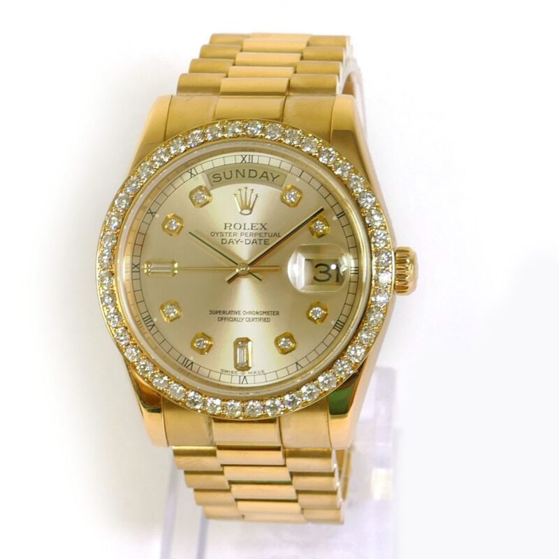 Rolex President Day Date 118208 Silver Diamond Dial & 2CT Bezel 36mm Box Papers