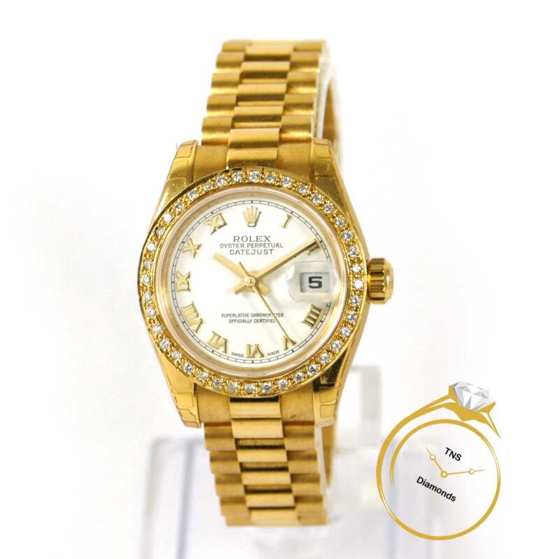 Ladies Rolex President White Roman Diamond Bezel 179178 26mm 18k Yellow - Mint! (Copy)