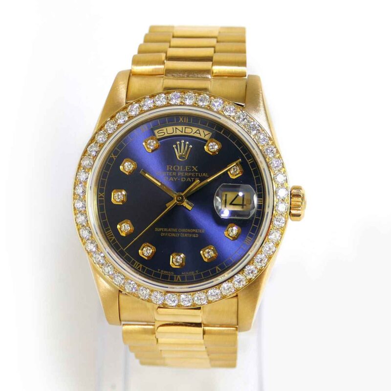 Rolex Day Date Presidential 18038 Blue Diamond Dial & 2 Carat Diamond Bezel 36mm