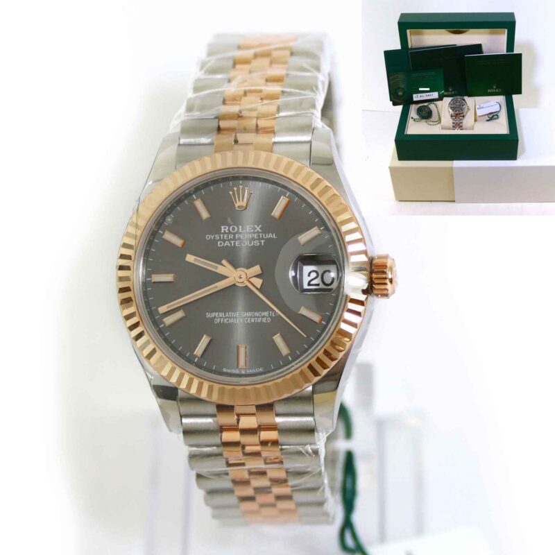 2021 New Rolex Datejust 31 Rose Gold Slate Dial Jubilee Ladies 278271 Box Papers