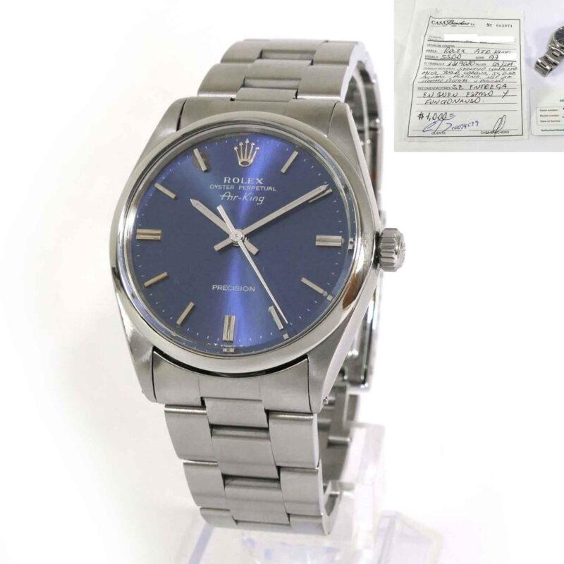 Rolex Air King Precision Blue Dial 34mm 5500 Stainless Steel w/ Service Papers