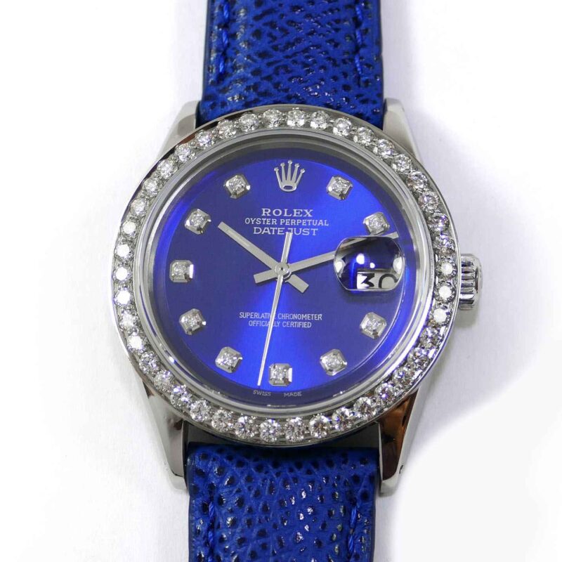 Rolex Datejust Blue Diamond Dial & 2 Carat Diamond Bezel on Leather 36mm 1601