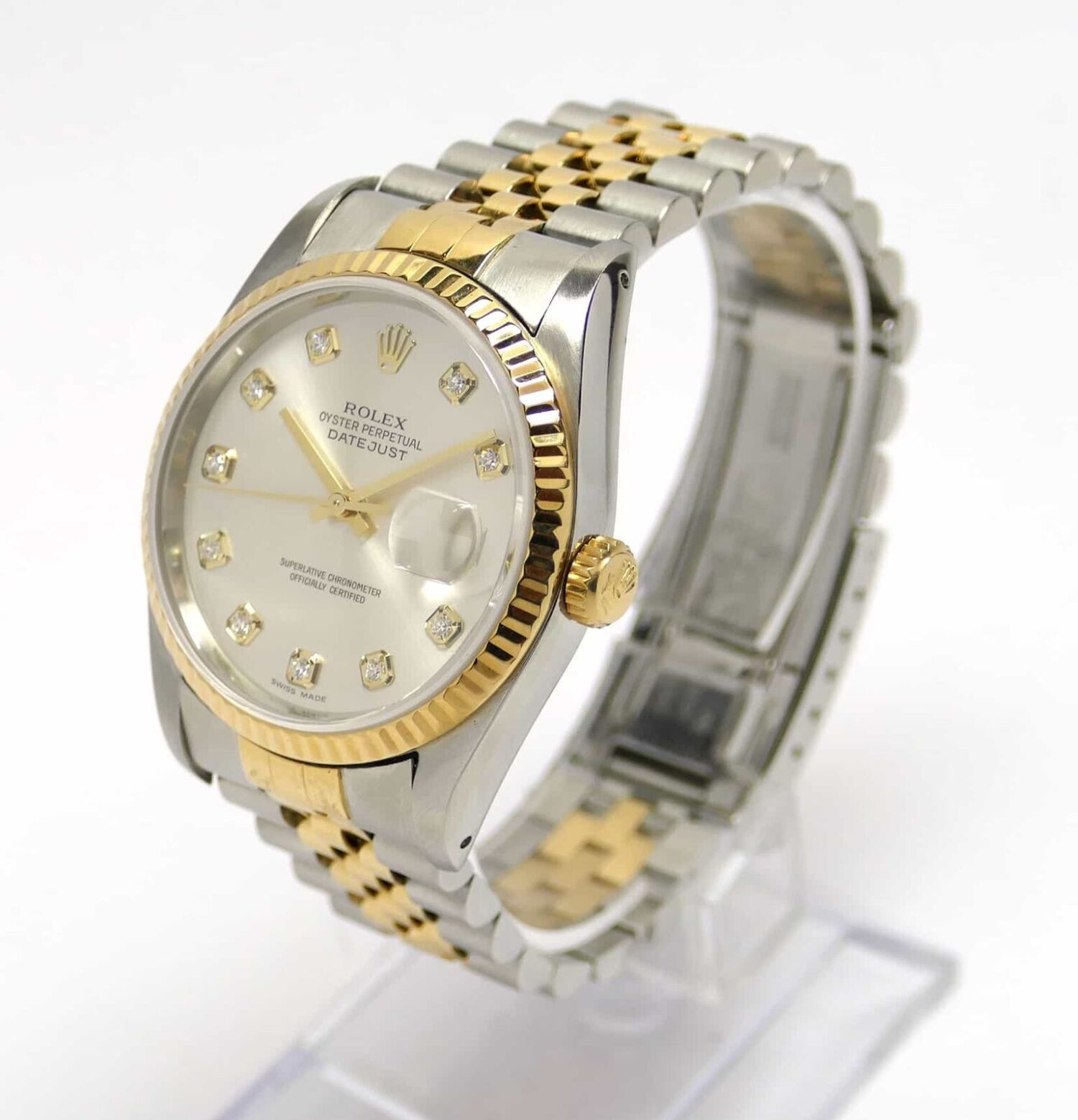 Rolex Datejust Factory Silver Diamond Dial 16233 36mm Year
