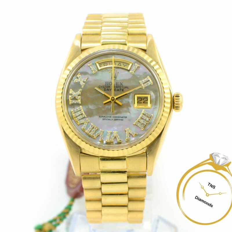 Rolex President Day-Date MOP Diamond Roman Dial 1803 18k Yellow Gold Box Booklet