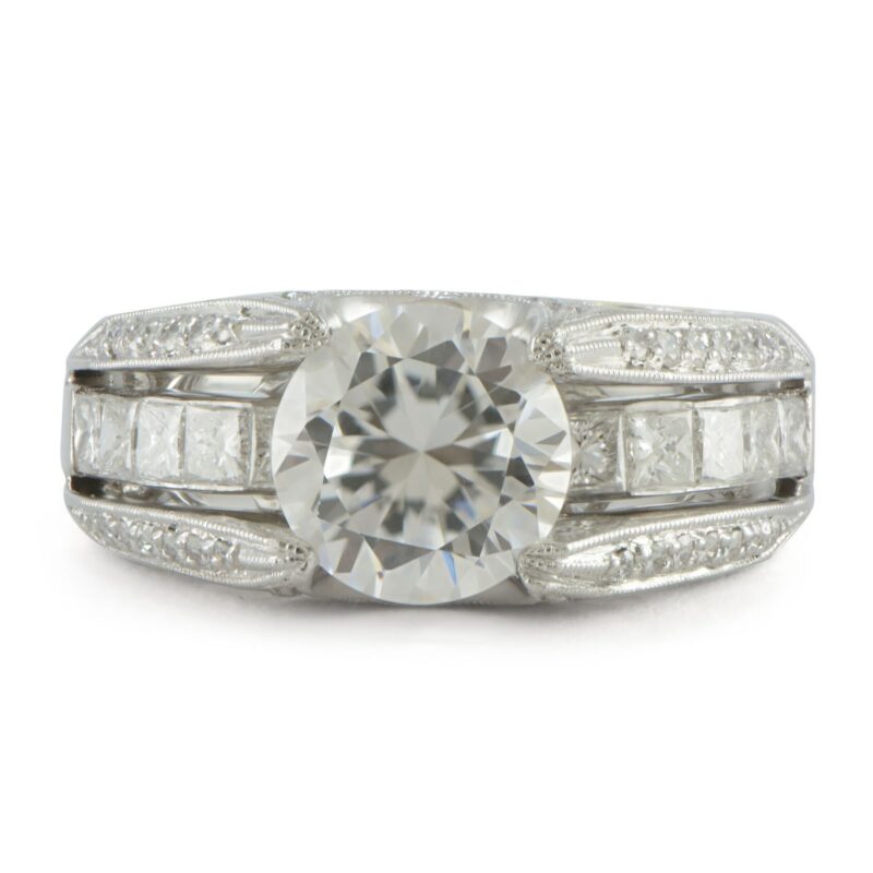 Simon G Round Semi-Mount Engagement Ring Platinum Bead Set G/VS SZ 6.5