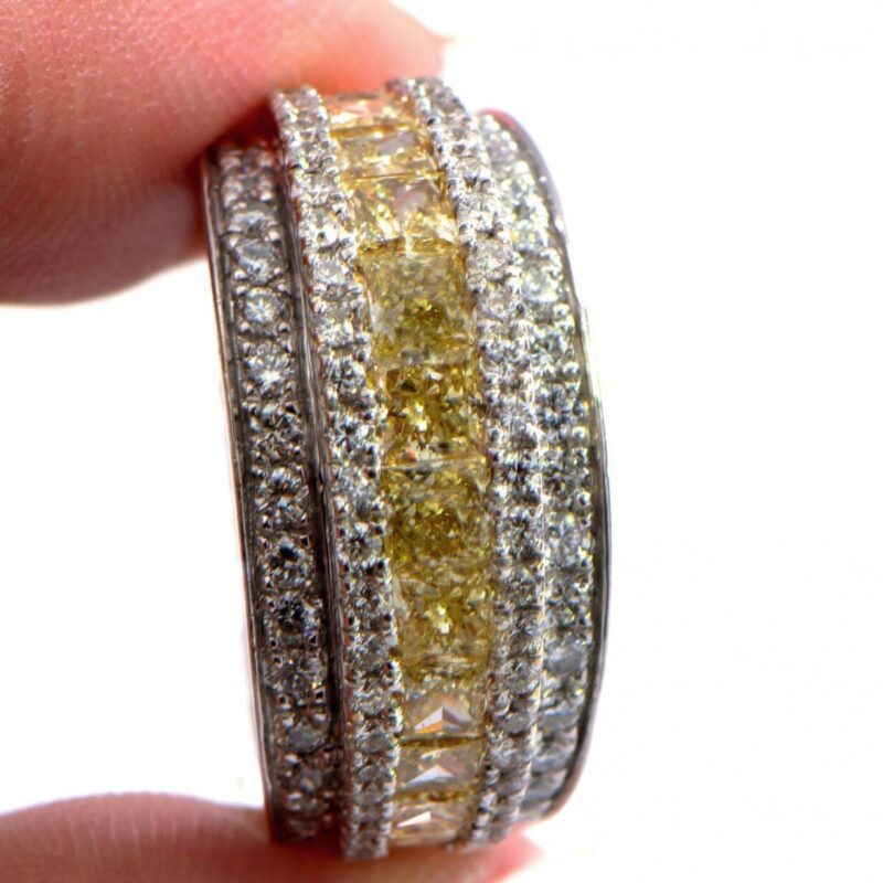 VVS Canary Yellow Princess Diamond Bridge Ring 18k White Gold 2.73 CT Size 6.5