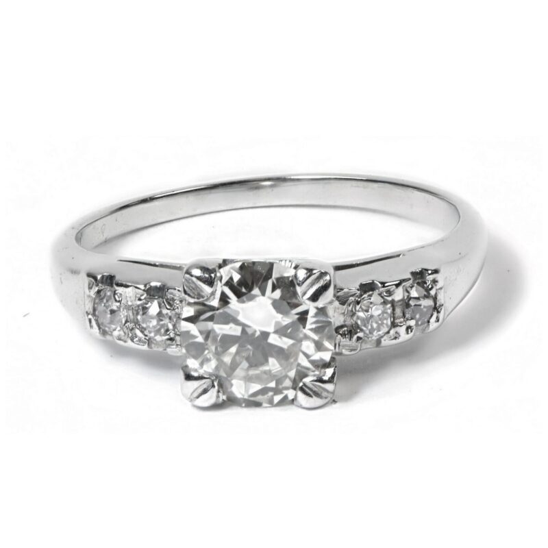 Vintage Early Round Diamond Engagement Ring 18k White Gold