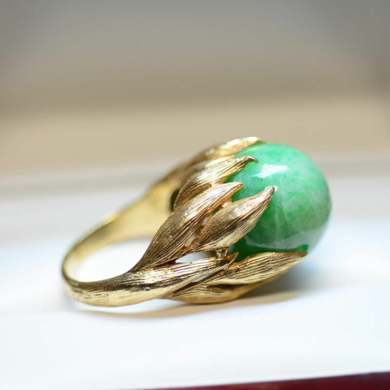 Vintage Jade Ball Unique Statement Bishop Ring 14k Yellow Gold Size 10 w/ Video!