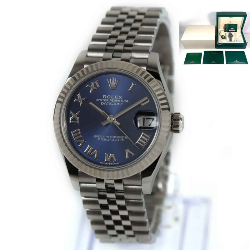 2022 Rolex Datejust 31 278274 31MM Blue Roman Dial Fluted Jubilee Box Papers