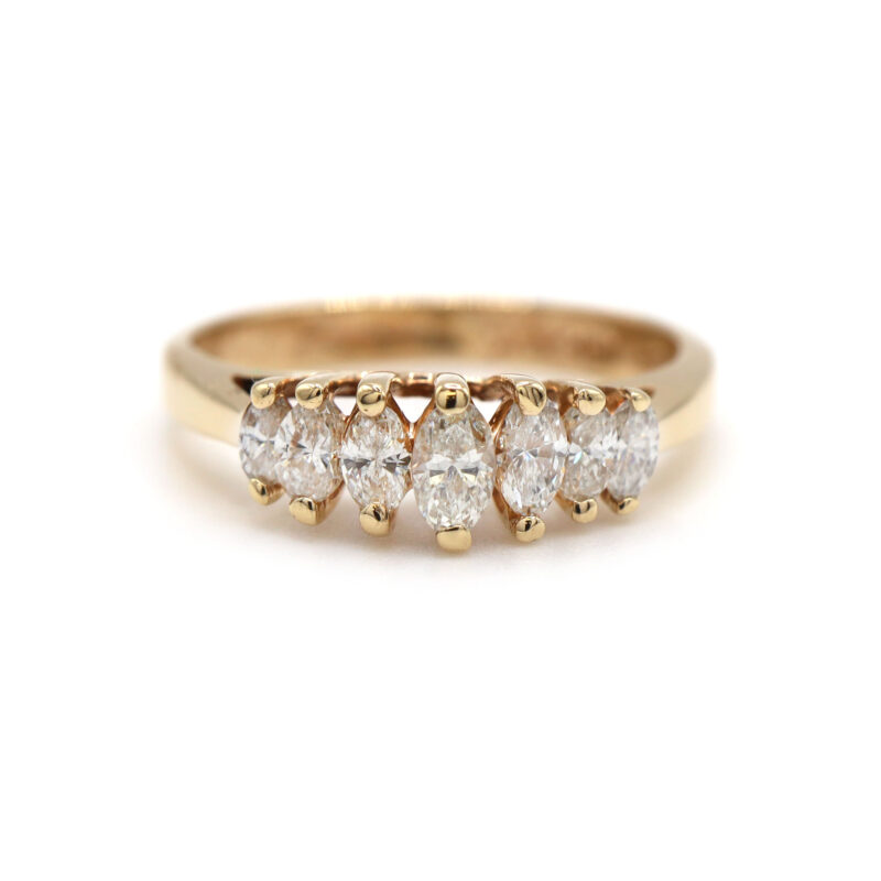 Marquise Diamond Five Stone 14K Yellow Gold Statement Ring