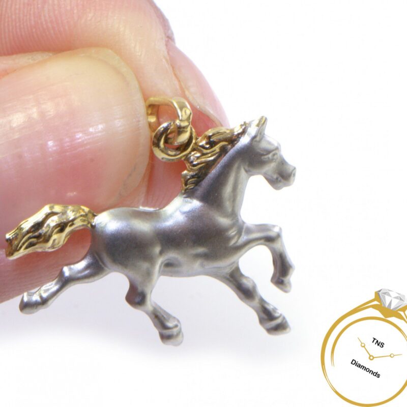 14k Gold White Stallion Horse Pendant -Charm 1.11 Grams