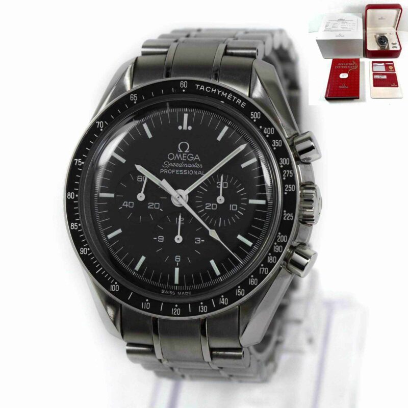 Omega Speedmaster Moonwatch 3570.50.00 42MM Hesalite Black Dial Box Papers