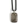 David Yurman sterling silver dog tag pendant necklace with black chain.