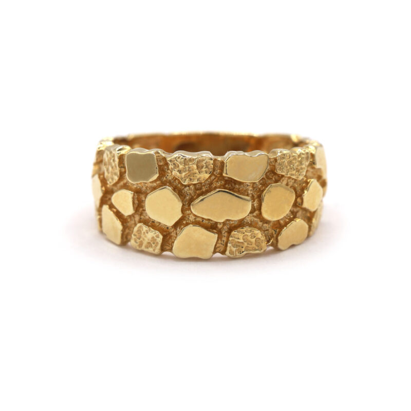 Solid Gold Nugget 14K Yellow Gold Statement Men’s Women’s Ring