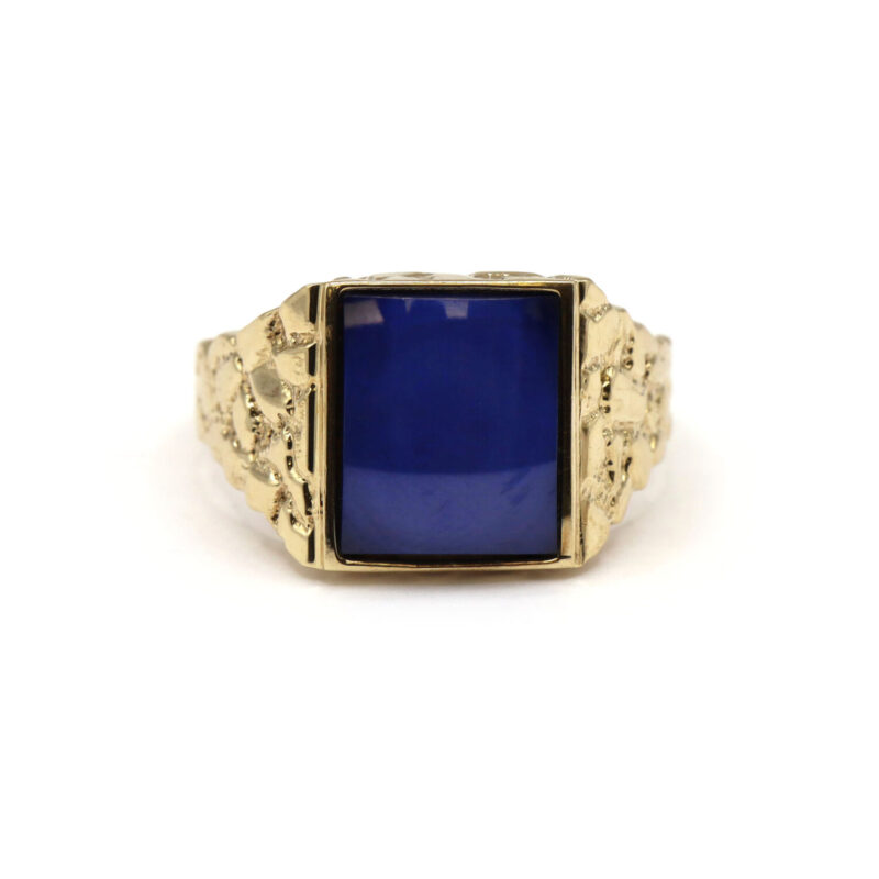 Natural Star Sapphire Rectangle Cabochon Gold Nugget 10K Yellow Gold Men’s Ring