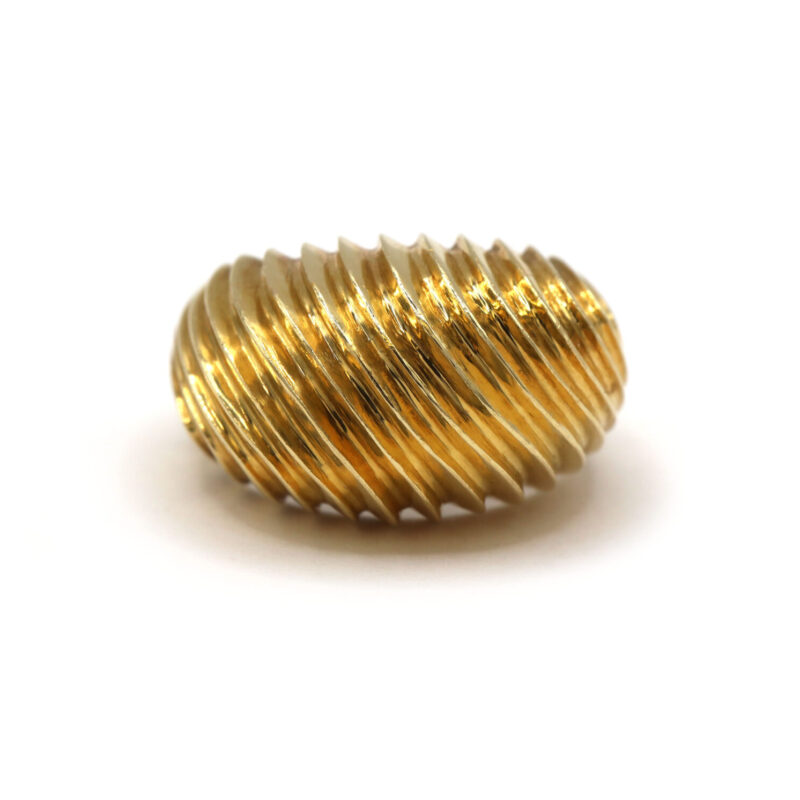 Solid Big 18K Yellow Gold Chunky Ripple Vintage Statement Ring